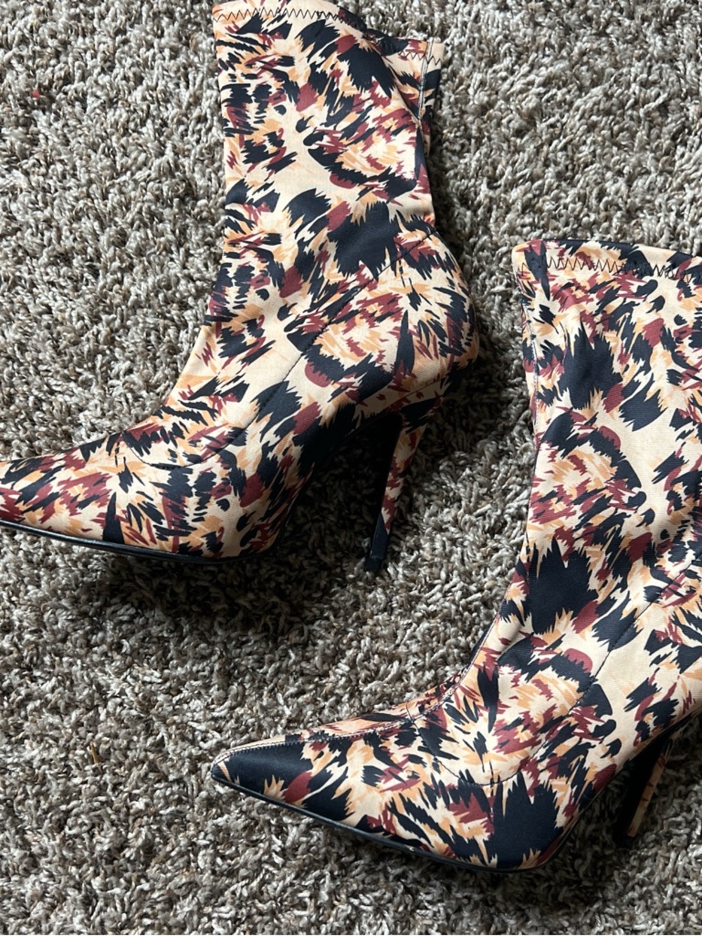 Women's Pointed Stiletto Ankle Boots in Multi-Color Animal Print
